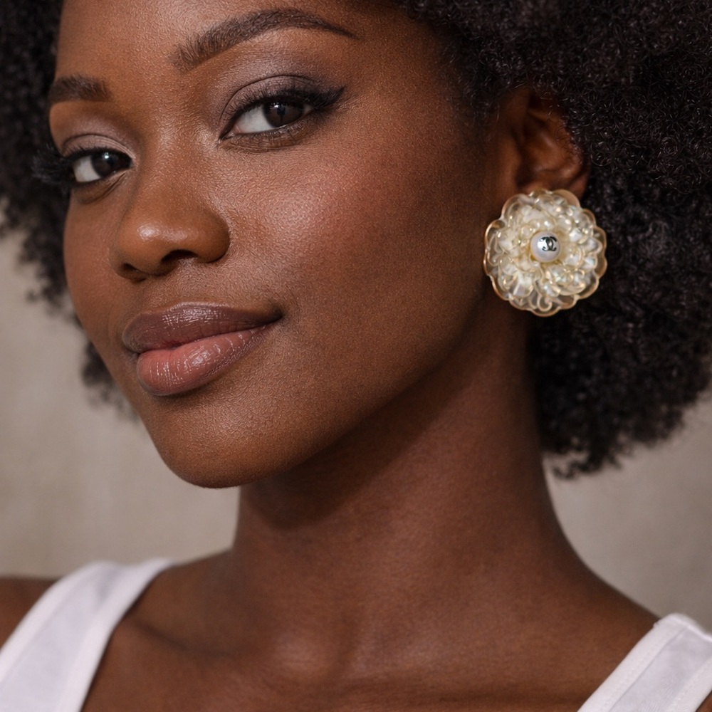 Chanel Camellia Flower Pearl Clip-On Earrings